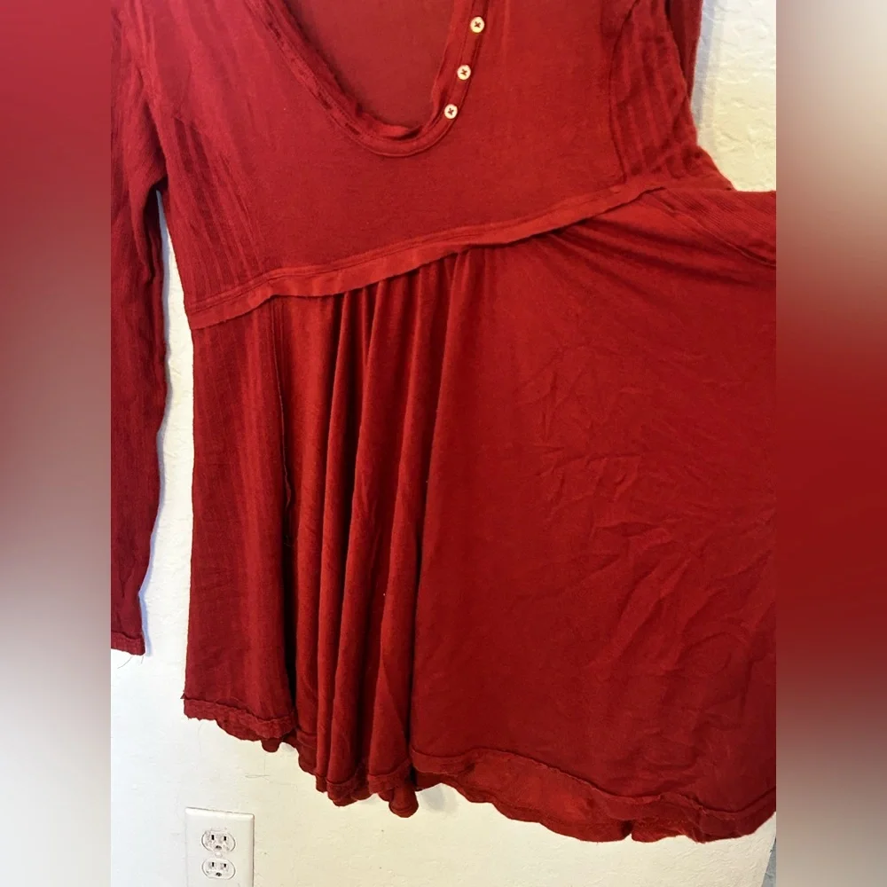 Free People Rust Red Long Sleeve Babydoll Tunic - Picture 6 of 11
